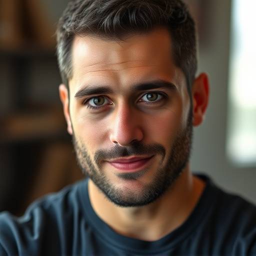 Retrato de Gabriel Costa, um instrutor com um olhar determinado e uma expressão convidativa.